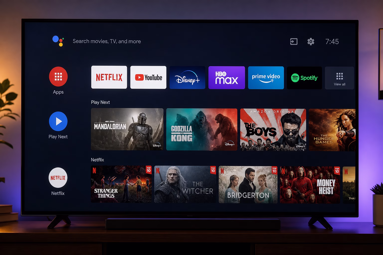 Interfaz Android TV en televisores Cecotec con apps de streaming Netflix, YouTube y Disney+
