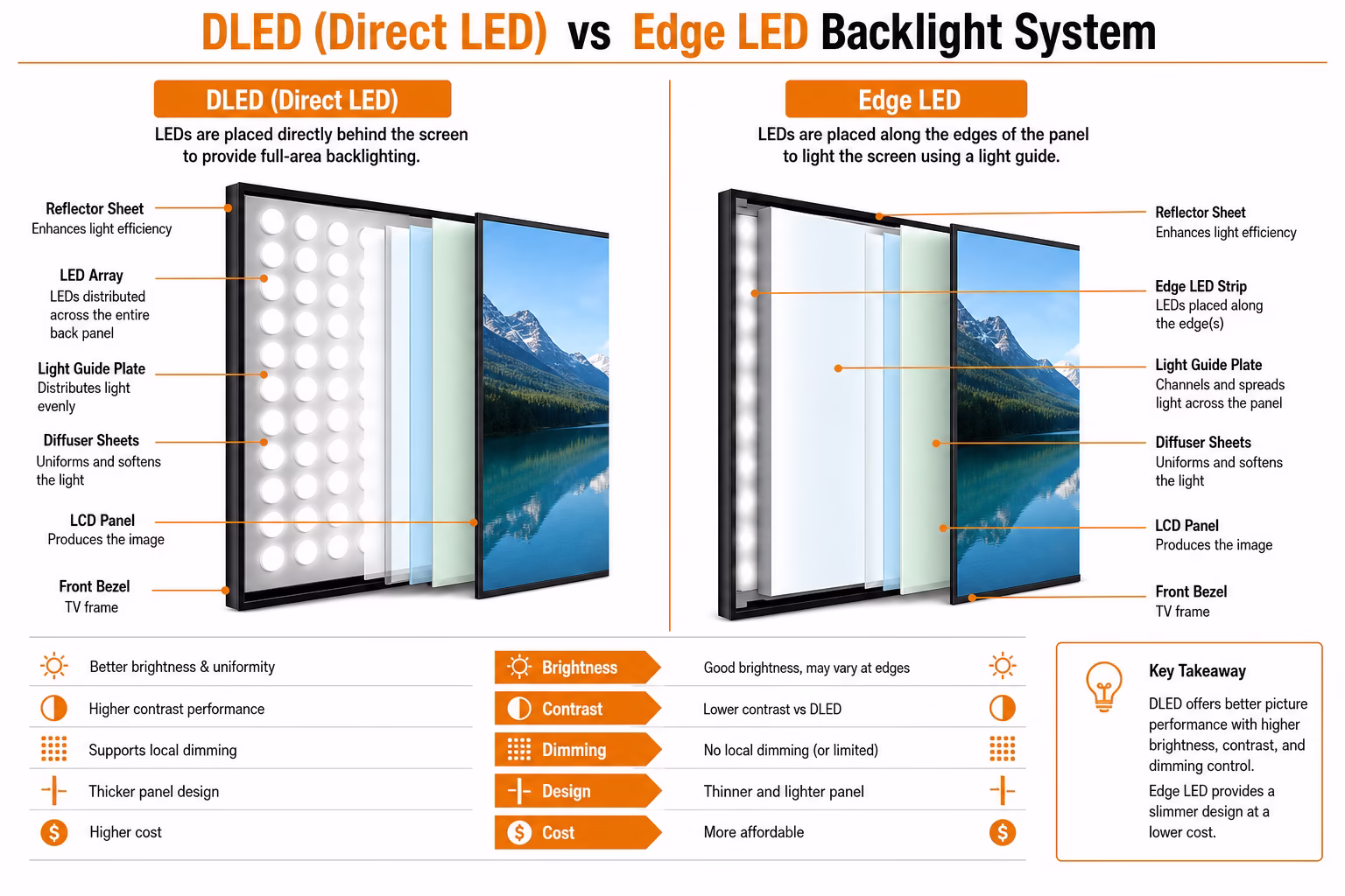 Comparativa entre retroiluminación DLED directa y Edge LED en televisores Cecotec ALU