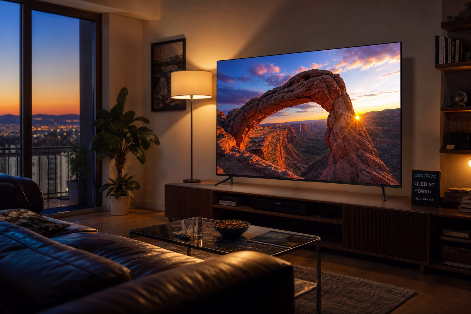 Televisor Cecotec VQU10050 QLED 50 pulgadas con contenido HDR en salón moderno