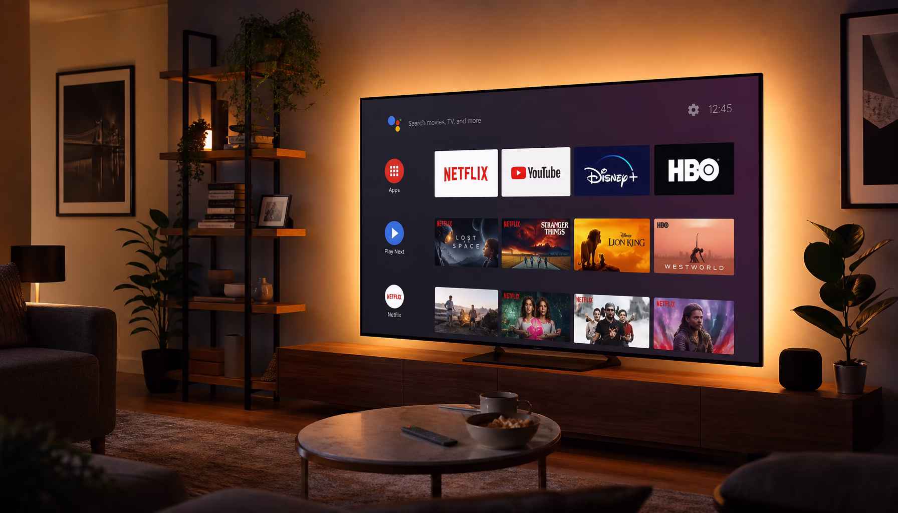 Interfaz Smart Android TV de Cecotec con apps de streaming Netflix, YouTube y Disney+